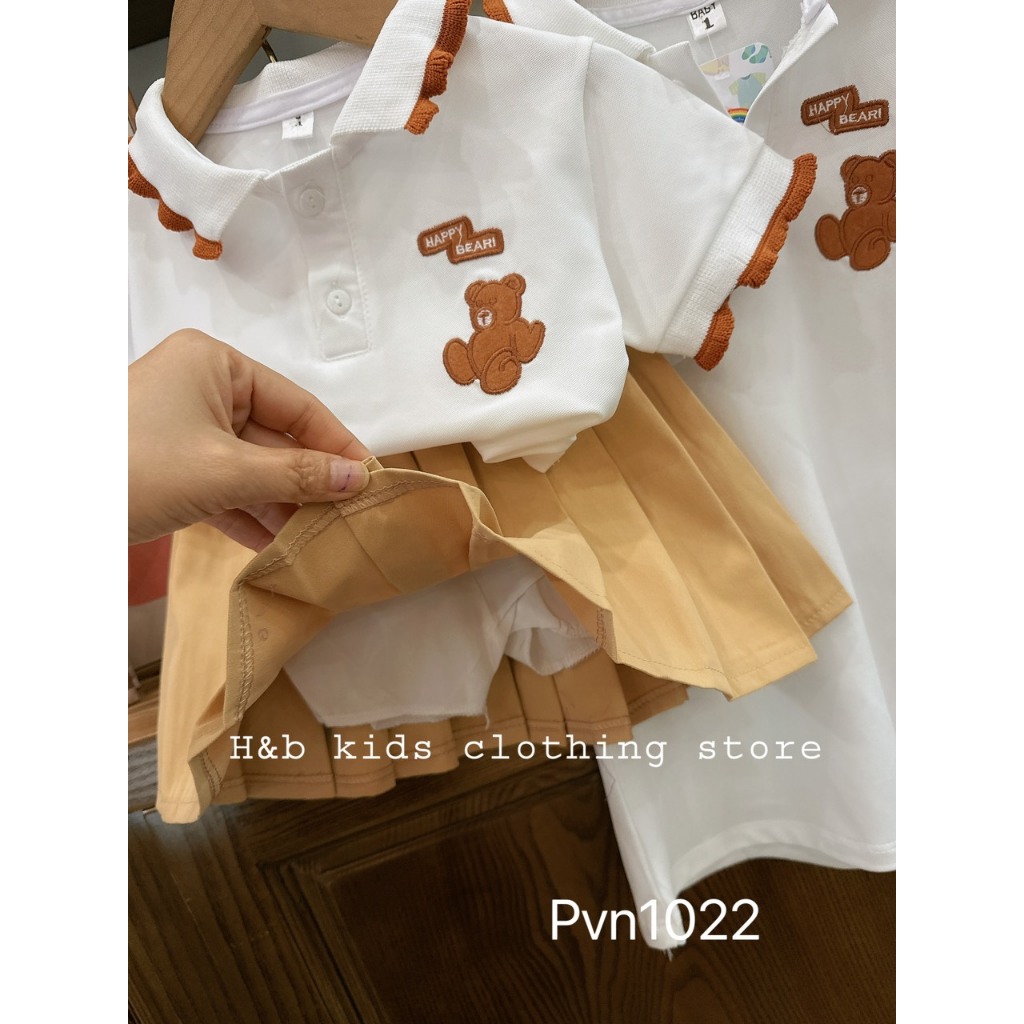 Bộ đồ chân váy cổ bẻ hình gấu cho bé yêu từ 8-25kg