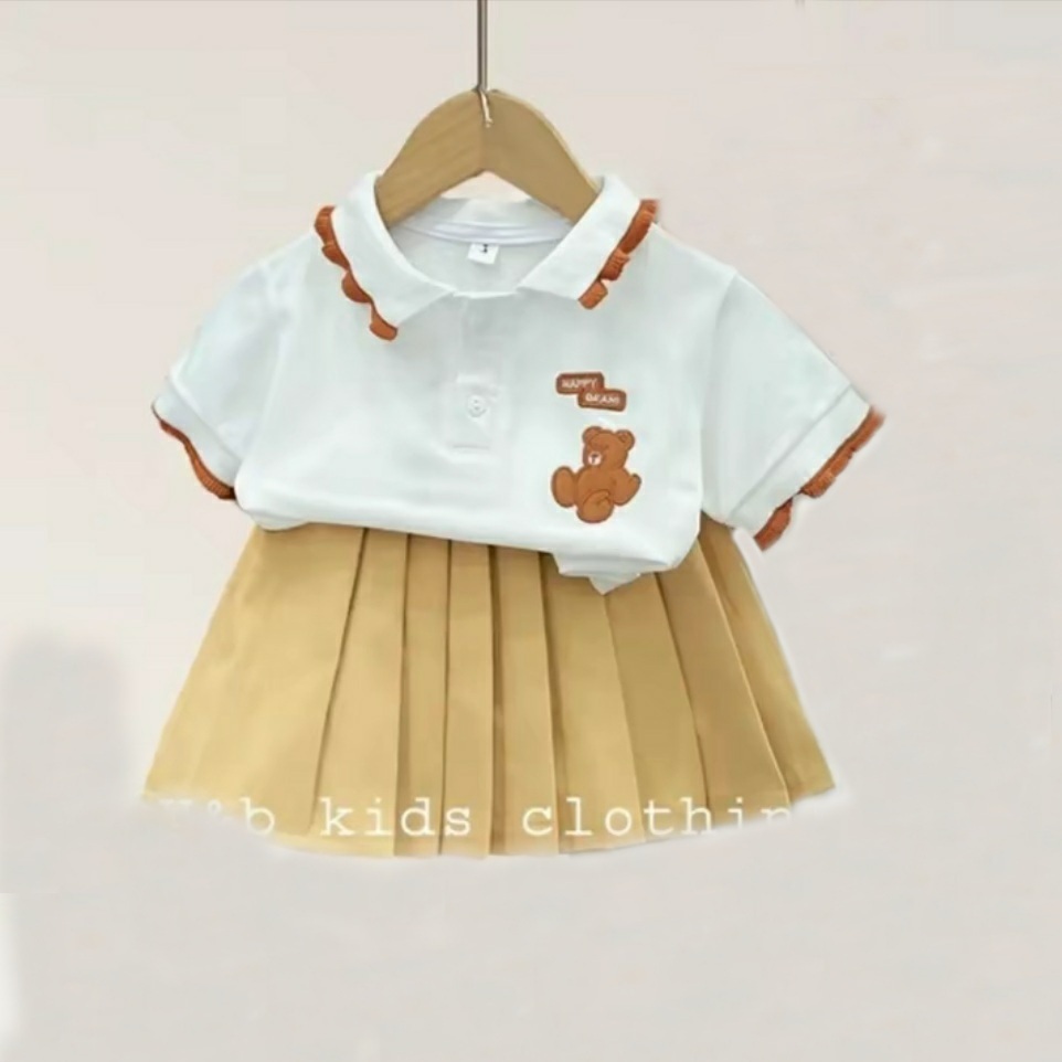 Bộ đồ chân váy cổ bẻ hình gấu cho bé yêu từ 8-25kg