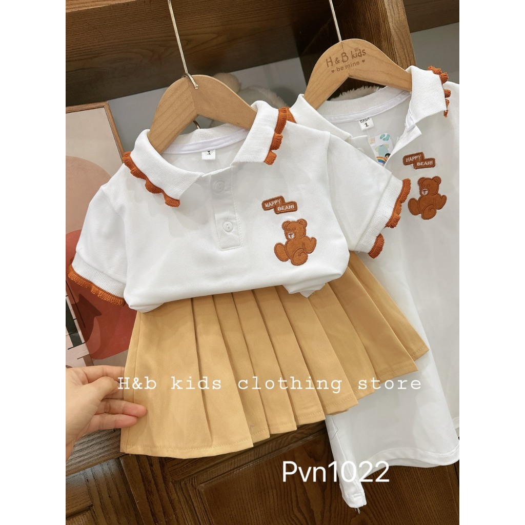 Bộ đồ chân váy cổ bẻ hình gấu cho bé yêu từ 8-25kg