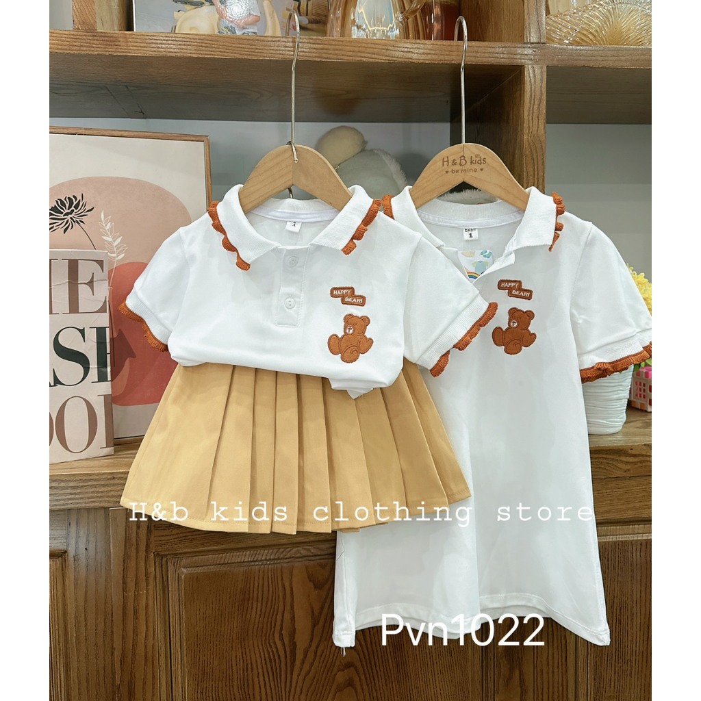 Bộ đồ chân váy cổ bẻ hình gấu cho bé yêu từ 8-25kg