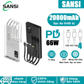 Pin sạc dự phòng 20000mah，66W sạc siêu nhanh，PD20W sạc nhanh,Màn hình LED hiển thị nguồn điện，Đi kèm với bốn cáp sạc