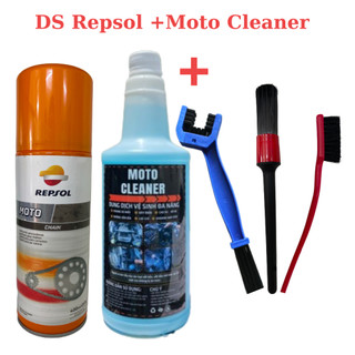 Combo chăm sóc sên dưỡng sên bôi trơn sên repsol và vệ sinh sên moto cleaner kèm 3d, cọ bút và bàn chải nhỏ