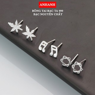  Bông tai bạc ta 999 nguyên chất sáng bóng - Hàng thủ công tỉ mỉ sắc nét