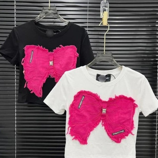 Áo croptop nơ hồng giả jean kiểu nữ tay ngắn ôm body siêu xinh quanaophukien