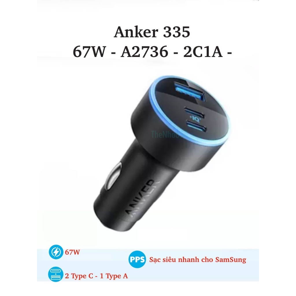 Tẩu Sạc Xe Hơi 2 Cổng Anker PowerDrive+ Speed 49.5W USB Type-C / Power IQ 2.0 Power Delivery PD - A2