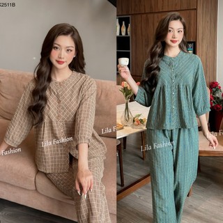 Bộ đồ dáng babydoll mặc nhà Lila quần có túi, kẻ caro cao cấp mềm mịn, mát