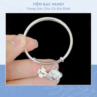 Vòng bạc khắc tên cho bé treo charm khánh bình an PANSY - Vòng lắc tay trẻ em bằng bạc ta cao cấp