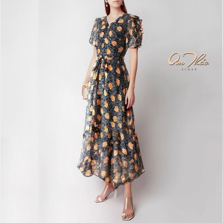 Đầm MS Voan Bông Cam, Đầm Xuất Xịn Chất Vải Voan Hoa Nhẹ Thoáng Mát Thấm Hút Mồ Hôi Tốt, Đầm Dáng Xòe Đuôi Cá Xếp Bèo