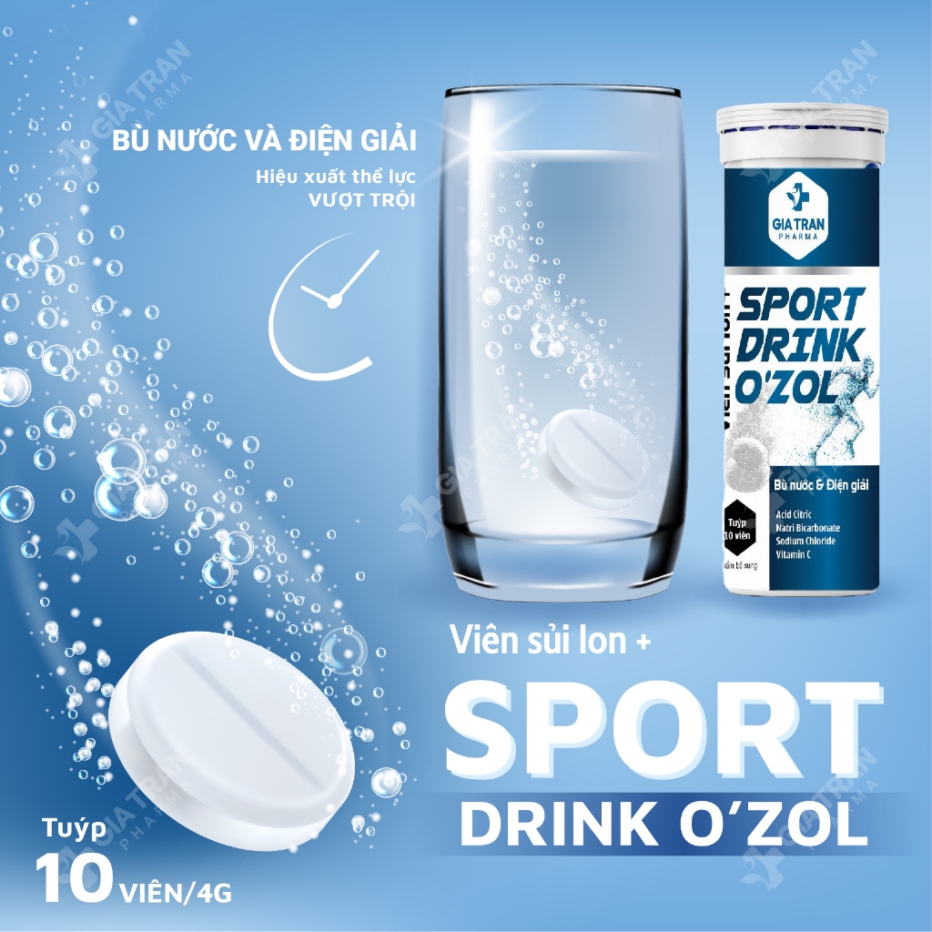 Viên sủi tăng lực Ion+ Sport Drink O'zol kèm Vitamin Acid Amin bù nước bù điện giải