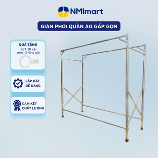 Giàn phơi giá phơi sào phơi quần áo gấp gọn inox khung vuông chân đơn cao cấp chắc chắn GPTM3 150cm - NMI MART