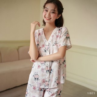 VIBES Đồ bộ Pijama ngắn lụa gấm Little Cow Py Set