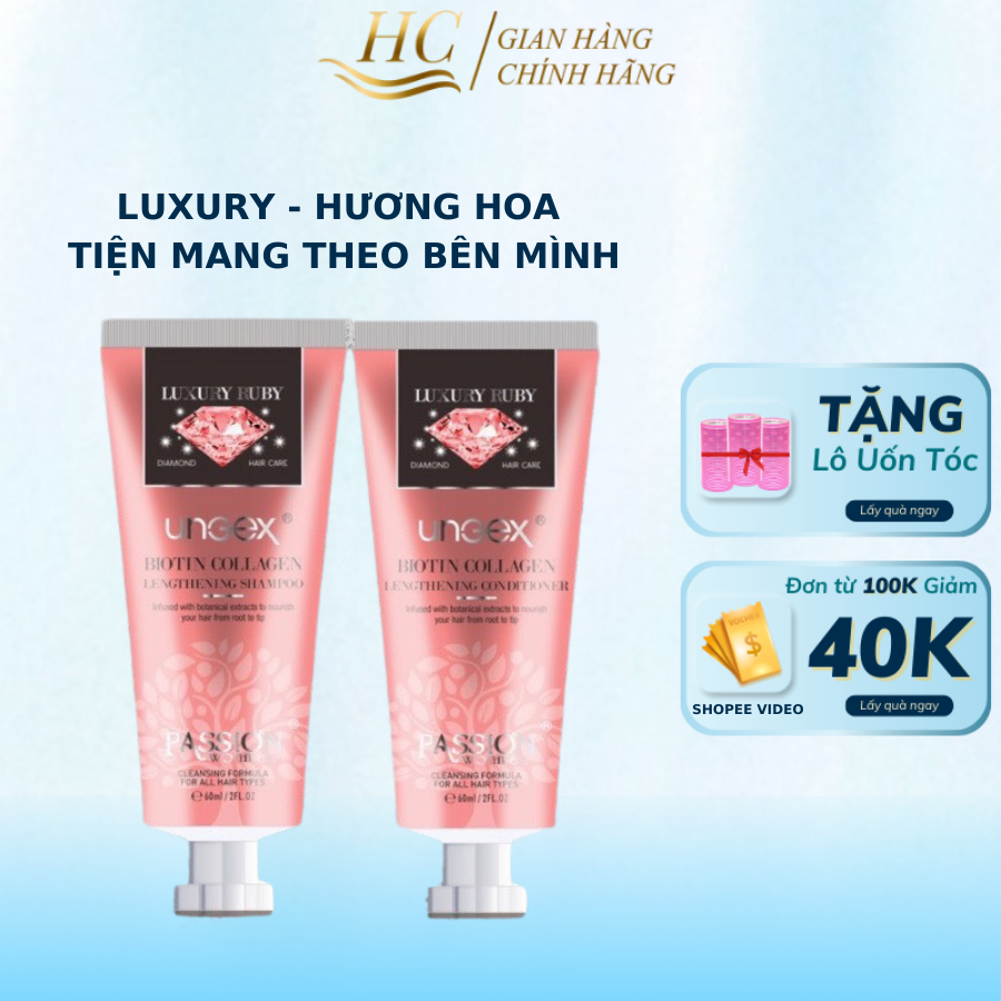 Luxury dầu gội xả biotin collagen Ungex màu đỏ thơm lâu moị loại da HC 60ml