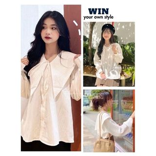 Áo sơ mi dài tay cổ nhọn thắt nơ điệu đà, Áo kiểu nữ cổ 2 tà dài thuỷ thủ phong cách nữ tính thời trang - WIN