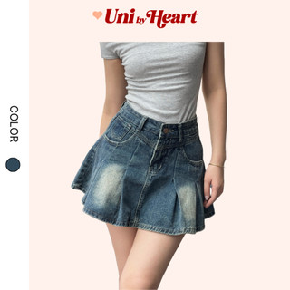 Chân váy jeans Washed Denim Skirt CVB01 dáng ngắn, xếp ly, dáng xòe - Uni By Heart