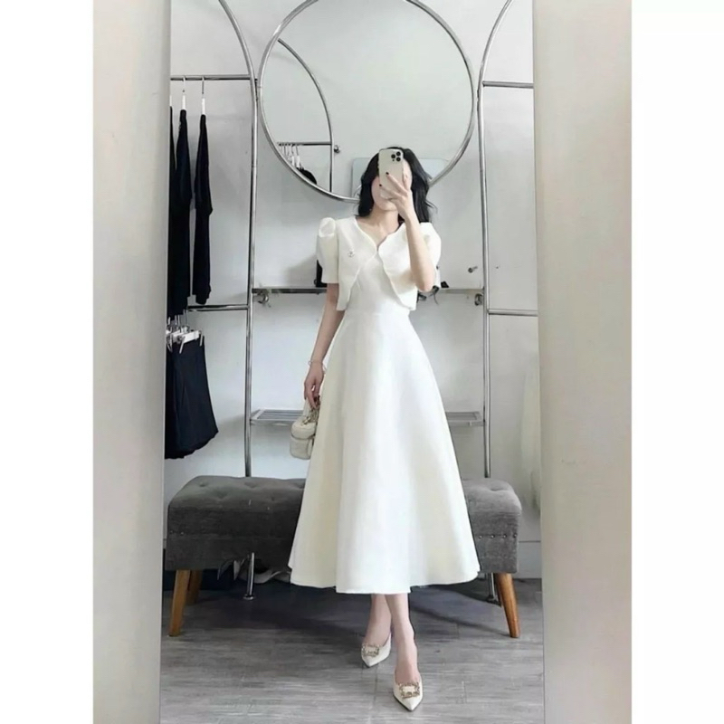 SET ĐẦM NỮ THIẾT KẾ TAFTA KÈM ÁO KHOÁC NGOÀI KÈM TAG DÁNG DÀI SIÊU XINH