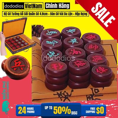 Bộ Cờ Tướng Bằng Gỗ Nguyên Khối Cao Cấp - Bàn Cờ Bằng Da Lộn - Đường Kính Quân Cờ 48mm - Hãng Dododios