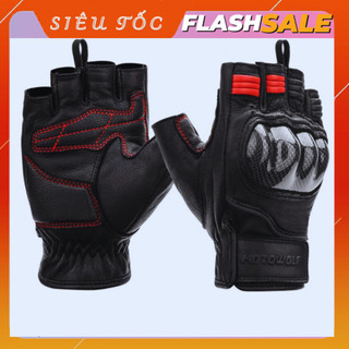 găng tay cụt ngon motowlf 0334 da cừu gù cacbon cao cấp