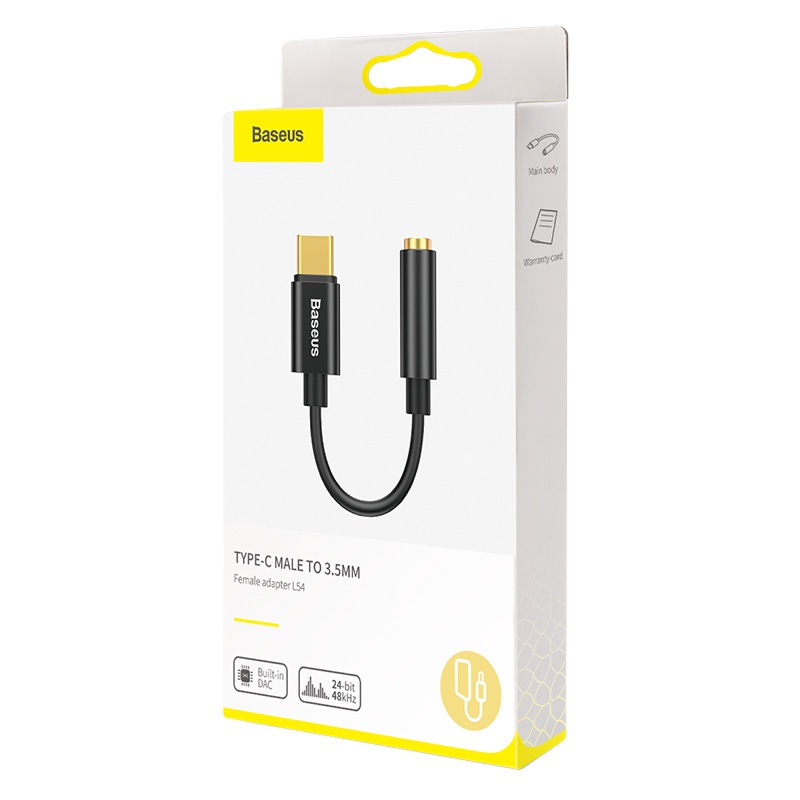 Cáp chuyển đổi Baseus L54 Type C sang audio DAC AUX 3.5mm - Màu đen - Chính hãng | BigBuy360 - bigbuy360.vn