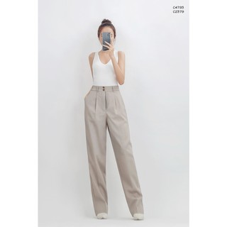 C4793 - Quần tây ống rộng Xuất lưng thun sau xếp ly trơn