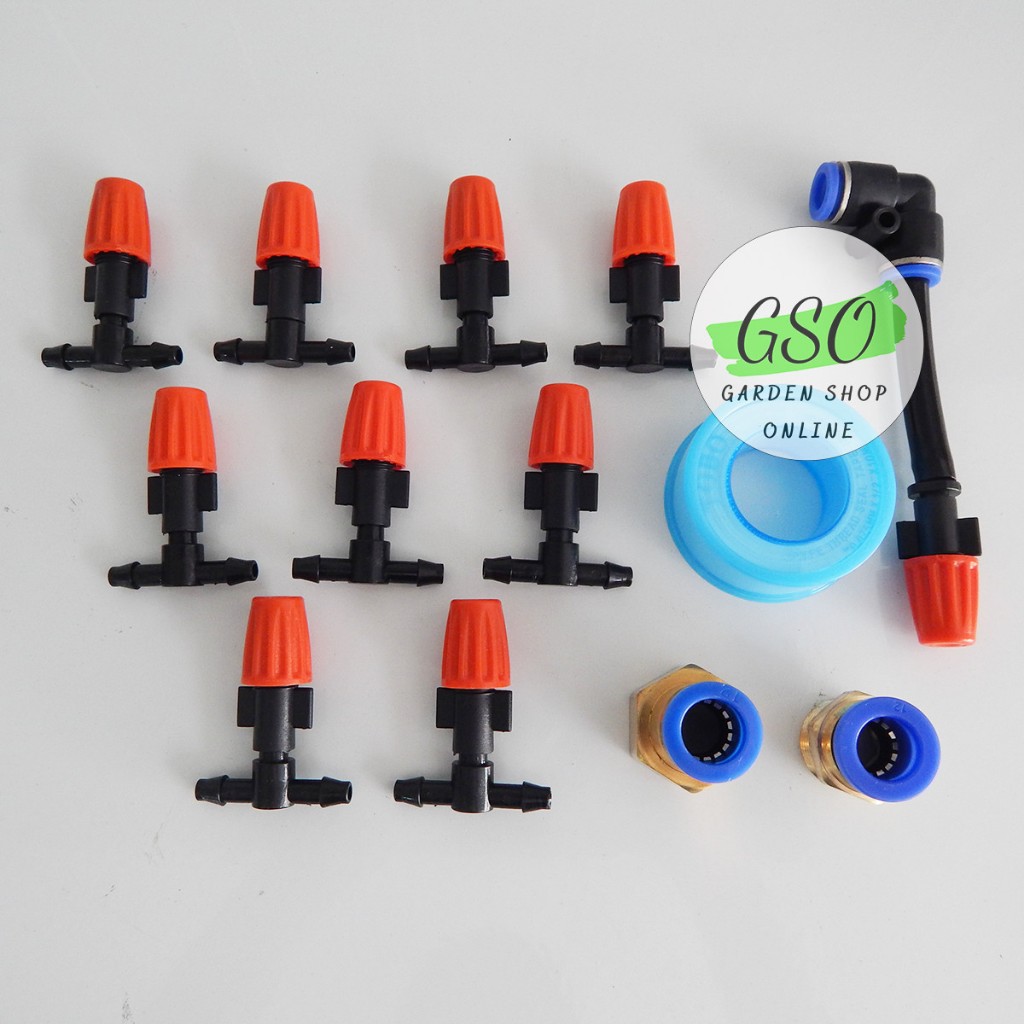 Bộ KÍT phun sương tăng áp tưới lan, cây cảnh 10 đầu béc kèm bơm