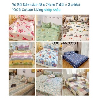 Vỏ gối nằm  (01đôi = 2 chiếc) size 48x74cm, 100% cotton living chất cùng với các bộ sp cotton living nhập khẩu