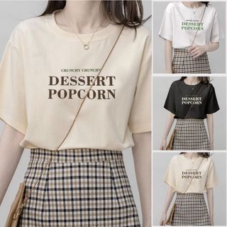 Áo thun nữ form vừa màu trắng, In chữ DESSERT, chất vải cotton 100% thoáng mát, co giãn 4 chiều, mềm mịn.