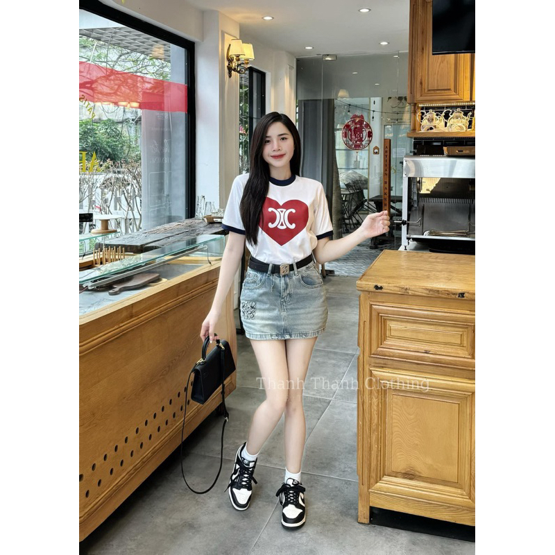 Phông celine tim chữ nhung dáng ôm