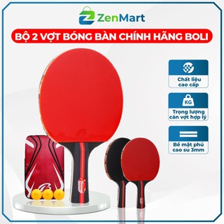 Bộ 2 Vợt Bóng Bàn Chính Hãng Boli Cao Cấp, Tặng Kèm 3 Quả Bóng Bàn, Phù Hợp Với Nhiều Cấp Độ Luyện Tập