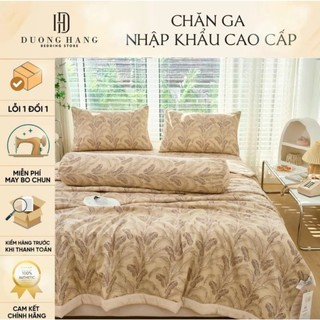 Bộ chăn ga gối cotton đũi cat vintage markcross xuân hè 2024 - chăn trần, ga chun trần, 2 vỏ gối năm, 1 vỏ gối ôm