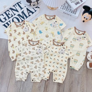 [Bé 4-10kg] Bodysuit , Body đùi thun gân tăm lạnh nền kem in hình cho bé trai bé gái từ 4-10kg