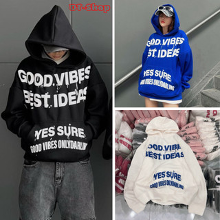 Áo khoác Chống nắng Nữ nam Hoodie GOOD VIBES Nỉ Bông IN NỔI Form Rộng mùa đông cặp đôi Unisex dáng boxy 4 Màu