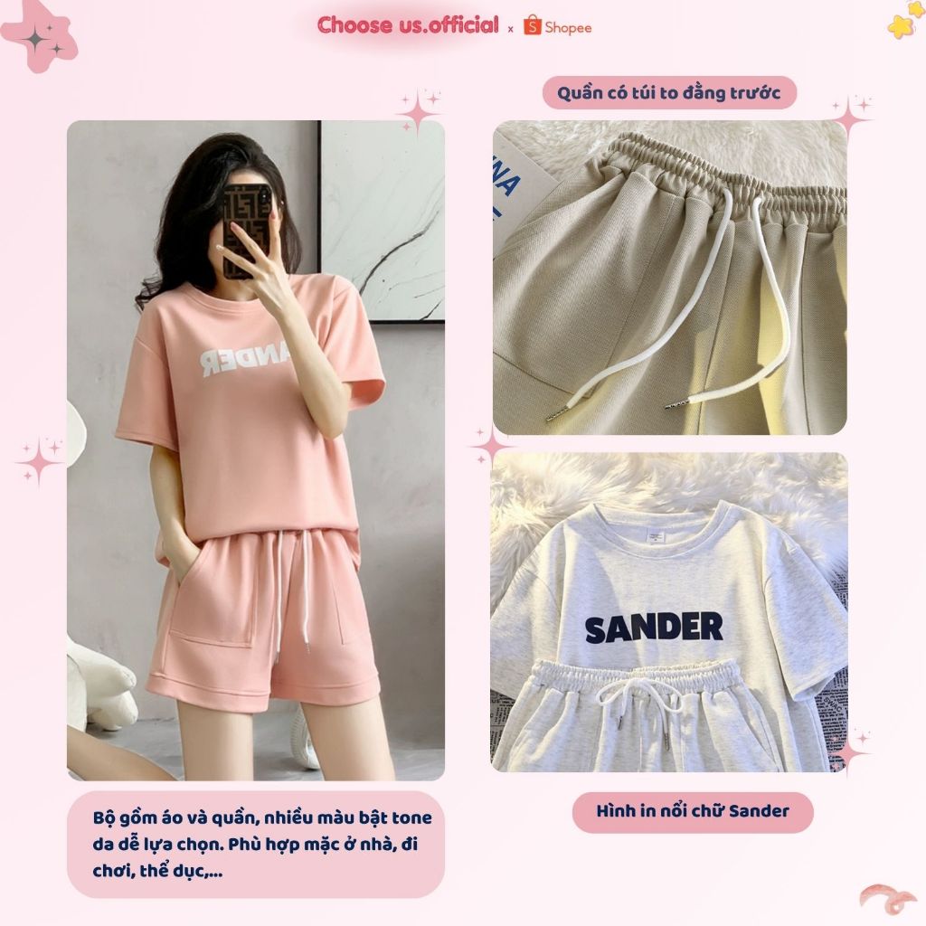 Bộ Đồ Nữ In Chữ Sander Chất Liệu Cotton Co Giãn 4 Chiều Thoải Mái Mặc Hằng Ngày Sang Trọng | BigBuy360 - bigbuy360.vn