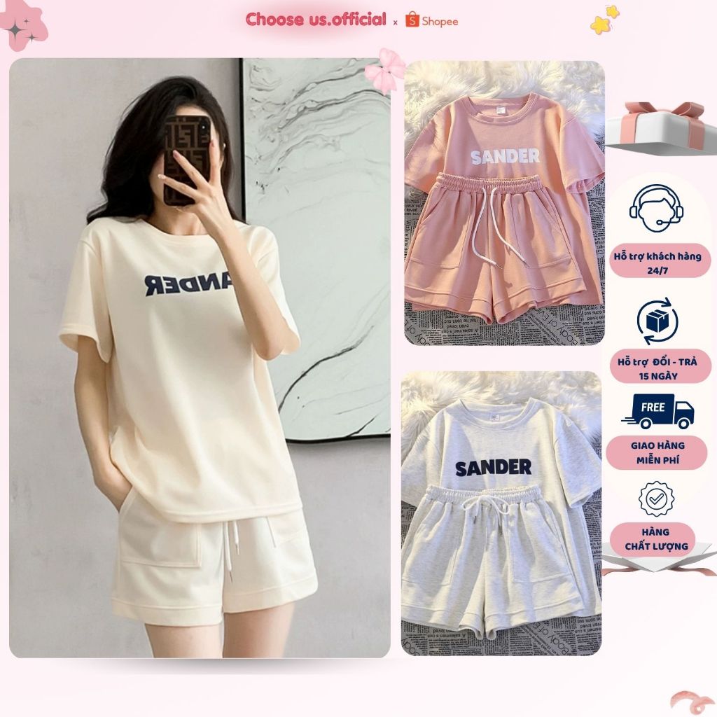 Bộ Đồ Nữ In Chữ Sander Chất Liệu Cotton Co Giãn 4 Chiều Thoải Mái Mặc Hằng Ngày Sang Trọng | BigBuy360 - bigbuy360.vn