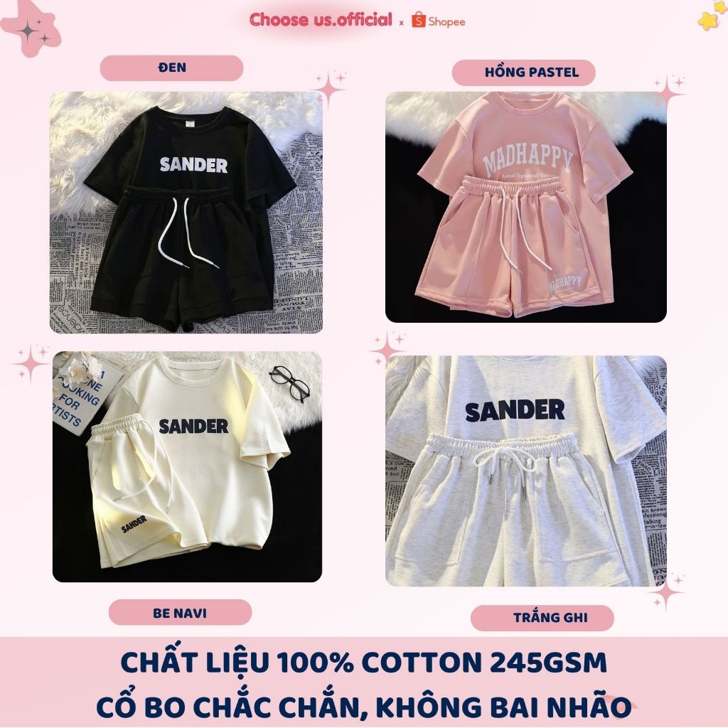 Bộ Đồ Nữ In Chữ Sander Chất Liệu Cotton Co Giãn 4 Chiều Thoải Mái Mặc Hằng Ngày Sang Trọng | BigBuy360 - bigbuy360.vn