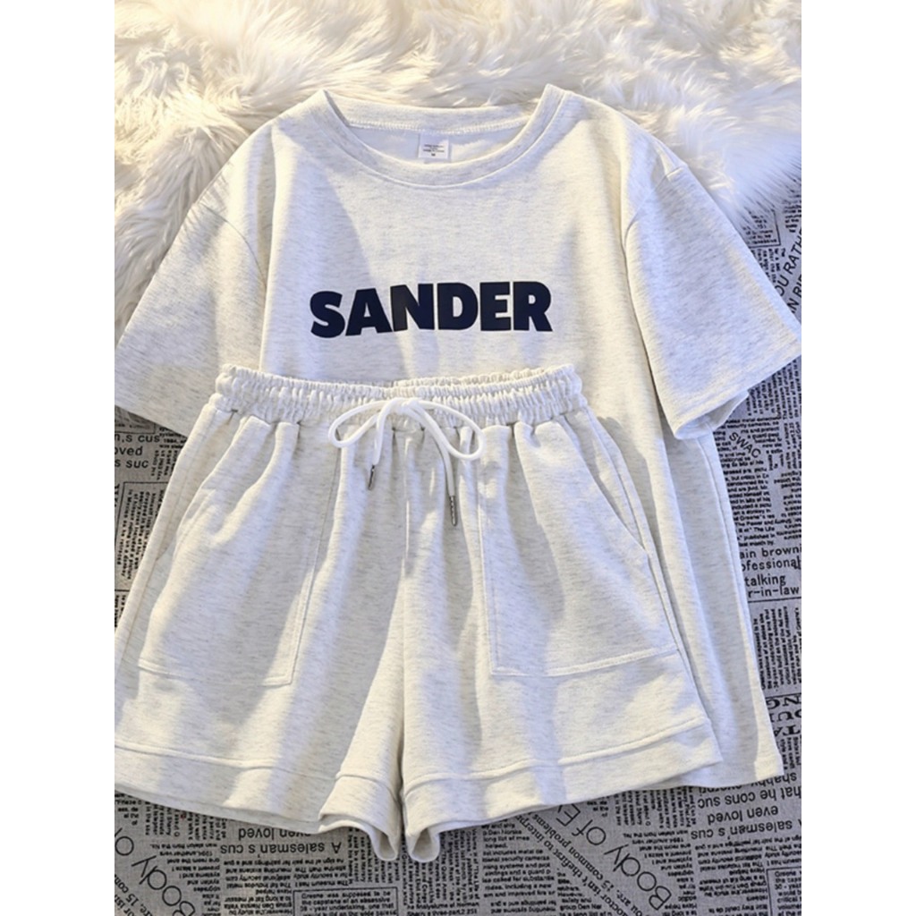 Bộ Đồ Nữ In Chữ Sander Chất Liệu Cotton Co Giãn 4 Chiều Thoải Mái Mặc Hằng Ngày Sang Trọng | BigBuy360 - bigbuy360.vn