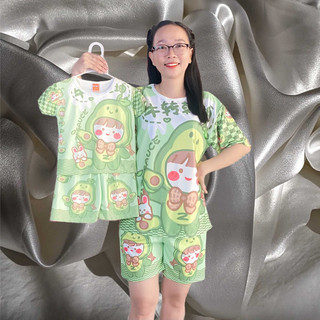 Đồ bộ thun lạnh tay ngắn quần đùi, hoạ tiết Trái bơ, mặc thoải mái, có size từ 6-70kg
