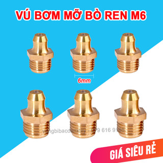 100 Vú bơm mỡ bò ren M6 - 6mm - Vú mỡ đồng hàng tốt - vongbibacdanxlzy
