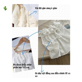 Áo Kiểu Trể Vai Phối Bèo Thắt Nơ Eo Tiểu Thư