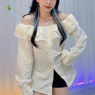 Áo Kiểu Trể Vai Phối Bèo Thắt Nơ Eo Tiểu Thư