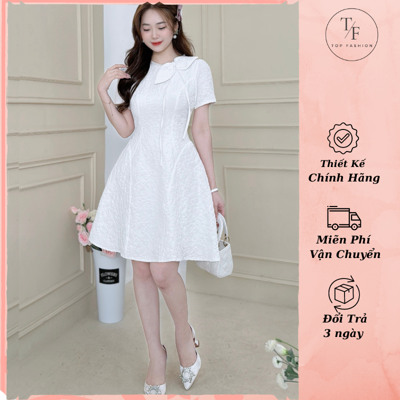 Váy dự tiệc thiết kế tôn dáng, giấu bụng cao cấp - Đầm nữ thiết kế nơ cổ sang trọng