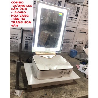 Combo Chậu Rửa Mặt Lavabo+Bàn Đá+Gương Led Cảm Ứng - Sunny Store