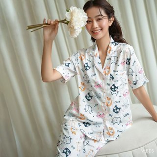 [O] VIBES Đồ bộ Pijama lửng Lụa Gấm cao cấp Meow Capri Py Set