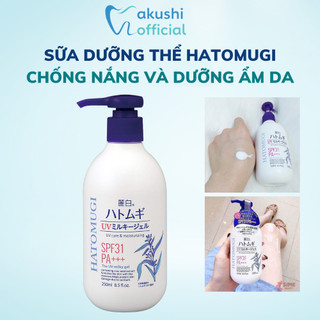 Sữa dưỡng thể chống nắng SPF31 PA+++  The UV Milky Gel Reihaku Hatomugi hạt ý dĩ dưỡng da mềm mịn 250ml - Hakushi
