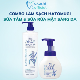 Combo sữa tắm Ý dĩ trắng da 800ml và sữa rửa mặt đưỡng ẩm làm mềm da 160ml Hatomugi Facial Whip - Hakushi