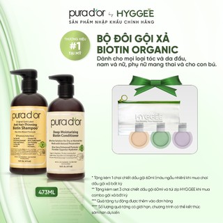 Combo dầu gội xả Biotin PURA D'OR Gold Label 473ml organic, ngăn ngừa rụng tóc, hỗ trợ mọc tóc