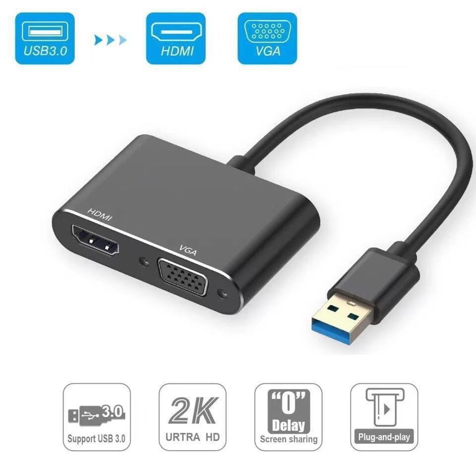 Cáp chuyển 2 trong 1 USB ra HDMI 4K/ VGA USB 3.0 Type C to HDMI và VGA cao cấp tivi máy chiếu, dùng trong trình chiếu