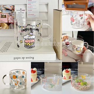 Ly thuỷ tinh hoạ tiết dễ thương phong cách Hàn Quốc sang trọng