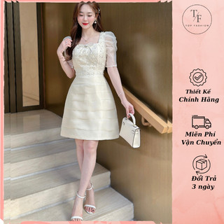 Đầm thiết kế Dự Tiệc - Công Sở chất voan đính ngọc cao cấp, chất mát 2 lớp mềm mịn - Váy dự tiệc tôn dáng sang trọng
