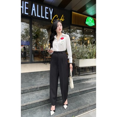 Quần Công Sở nữ Ống Rộng Dáng Suông 2 Ly Chất Gold Hàn Cao Cấp Mềm Mịn Evalover