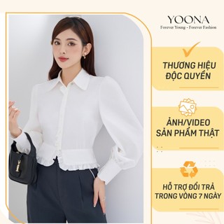 Áo sơ mi thiết kế cổ bẻ dài tay phối bèo gấu cách điệu YOONA - NH4C139